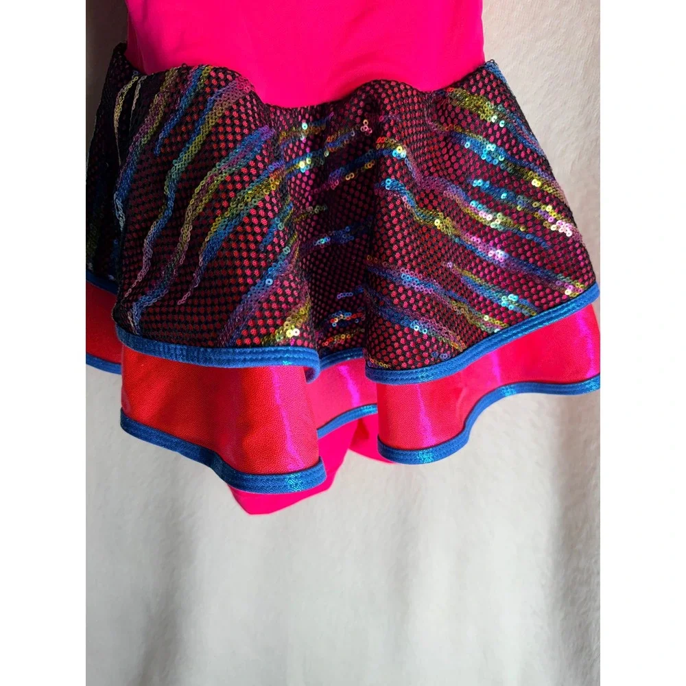 Revolution Kids Hot Pink Sequin Tiger Stripe Dance Leotard Tutu Costume